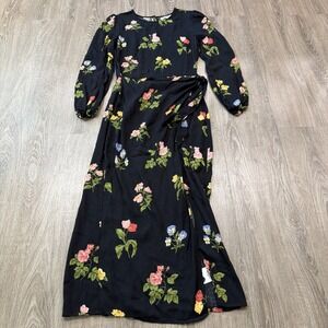 Reformation Reza Floral-Print Long Sleeve Wrap Midi Dress In Night Bloom Size 4